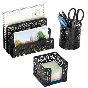 Desk Organizers and Accessories 3 Pieces Office Organizer Set - Pen Holder for Desk, Mail Sorter Countertop and Sticky Note Holder, Black Desk Organizers and Accessories 3 Pieces Office Organizer Set - Pen Holder for Desk, Mail Sorter Countertop and Sticky Note Holder, Black