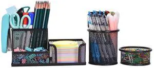 Mesh Desk Organizer, Set of 3 Pen Holder Office Desk Accessories with Pencil Holder Sticky Note Holder, Pencil Cup and Paperclips Cup Mesh Desk Organizer, Set of 3 Pen Holder Office Desk Accessories with Pencil Holder Sticky Note Holder, Pencil Cup and Paperclips Cup