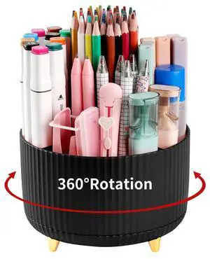 Desk Pencil Pen Holder, 5 Slots 360°Degree Rotating Pen Organizers for Desk, Desktop Storage Stationery Supplies Organizer, Cute Pencil Cup Pot for Office, School, Home, Art Supply, Black Desk Pencil Pen Holder, 5 Slots 360°Degree Rotating Pen Organizers for Desk, Desktop Storage Stationery Supplies Organizer, Cute Pencil Cup Pot for Office, School, Home, Art Supply, Black