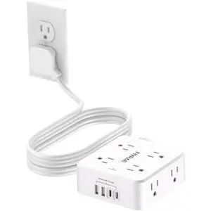10Ft Flat Plug Extension Cord with Multiple Outlets, FIVRAE 10 Ft Long Cord Surge Protector Power Strip with 8 Outlets and 4 USB Ports for Home Office, College Dorm Room Essentials, ETL, White 10Ft Flat Plug Extension Cord with Multiple Outlets, FIVRAE 10 Ft Long Cord Surge Protector Power Strip with 8 Outlets and 4 USB Ports for Home Office, College Dorm Room Essentials, ETL, White