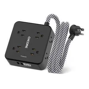 Surge Protector Power Strip - CHCORE 5Ft Braided Extension Cord with 8 Outlets with 4 USB (2 USB C) Charging Ports, Flat Plug Multi Plug Outlet Extender Charging Station for Home Office, ETL, Black Surge Protector Power Strip - CHCORE 5Ft Braided Extension Cord with 8 Outlets with 4 USB (2 USB C) Charging Ports, Flat Plug Multi Plug Outlet Extender Charging Station for Home Office, ETL, Black