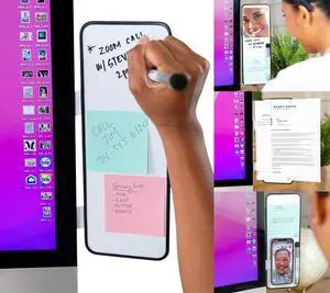 Multi-Use Laptop and Monitor Memo Board; 11.8" x 4.3" Magnetic Whiteboard, White Brackets, Marker, Mirror, and 4 Magnets Included; Document Holder; Small Dry Erase Board; Sticky Note Holder Multi-Use Laptop and Monitor Memo Board; 11.8" x 4.3" Magnetic Whiteboard, White Brackets, Marker, Mirror, and 4 Magnets Included; Document Holder; Small Dry Erase Board; Sticky Note Holder