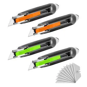 4-pack Self-retracting Safety Box Cutter, Utility Knife with Quick Blade Change, Extra 10 Blades Included 4-pack Self-retracting Safety Box Cutter, Utility Knife with Quick Blade Change, Extra 10 Blades Included