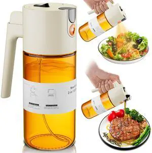 2 in 1 Oil Sprayer & Dispenser, 17 oz Light-Blocking Glass Bottle 2 in 1 Oil Sprayer & Dispenser, 17 oz Light-Blocking Glass Bottle