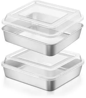 8 x 8 Square Baking Pan with Lid, 8 Inch Stainless Steel Cake Pan 8 x 8 Square Baking Pan with Lid, 8 Inch Stainless Steel Cake Pan