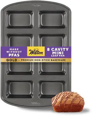 Gold Non-Stick Mini Loaf Pan, Stainless Steel, 8-Cavity Gold Non-Stick Mini Loaf Pan, Stainless Steel, 8-Cavity