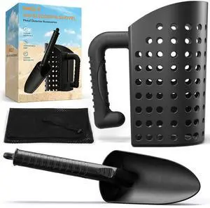 Sand Scoop & Shovel, Detecting Accessories for Kid & Adult Metal Detector, Sand Sifter Treasure Hunting & Digging Tool at The Beach & More, Black - Come with Mesh Bag Sand Scoop & Shovel, Detecting Accessories for Kid & Adult Metal Detector, Sand Sifter Treasure Hunting & Digging Tool at The Beach & More, Black - Come with Mesh Bag