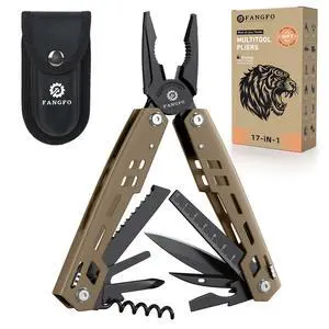 Multitool 17-in-1 Stainless Steel Multi Tool with Pocket Knife Needle Nose Pliers Bottle Opener Screwdriver Self-Locking Professional Multi-Tool for Outdoor Survival Gifts for Men(Brown) Multitool 17-in-1 Stainless Steel Multi Tool with Pocket Knife Needle Nose Pliers Bottle Opener Screwdriver Self-Locking Professional Multi-Tool for Outdoor Survival Gifts for Men(Brown)