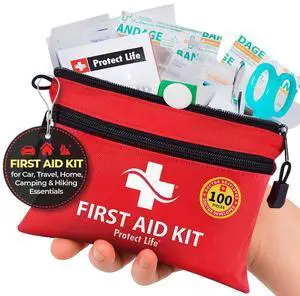 Doctor Developed Mini First Aid Kit, 100 Piece Waterproof Emergency Kit for Car, Boat, Camping & Travel, Includes Emergency Blanket & First Aid Guide Doctor Developed Mini First Aid Kit, 100 Piece Waterproof Emergency Kit for Car, Boat, Camping & Travel, Includes Emergency Blanket & First Aid Guide