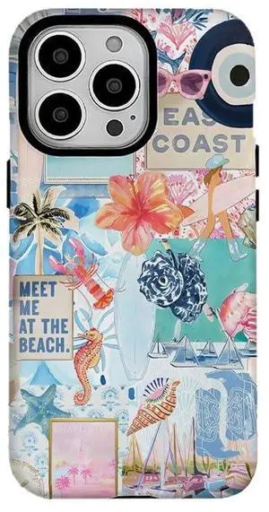 Seashells Beach Summer Jellyfish Collage Phone Case Compatible with iPhone 17,Scratch Resistant Hybrid 2-Layer Hard Shell Seashells Beach Summer Jellyfish Collage Phone Case Compatible with iPhone 17,Scratch Resistant Hybrid 2-Layer Hard Shell