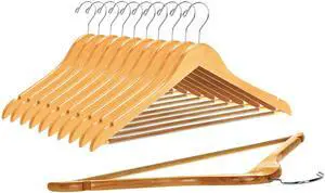 Slightly Curved Hanger Set - Solid Wood Coat Hangers with Stylish Chrome Hooks - Heavy-Duty Clothes, Jacket, Shirt, Pants, Suit Hangers (Natural, 10) Slightly Curved Hanger Set - Solid Wood Coat Hangers with Stylish Chrome Hooks - Heavy-Duty Clothes, Jacket, Shirt, Pants, Suit Hangers (Natural, 10)