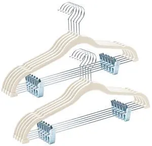 Velvet Skirt Hangers with Adjudtable Clips 10 Pack, Ivory Velvet Skirt Hangers with Adjudtable Clips 10 Pack, Ivory