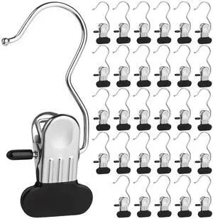 30Pcs Laundry Hook Hangers with Clothes Pins for Hats Clothes Bags 30Pcs Laundry Hook Hangers with Clothes Pins for Hats Clothes Bags
