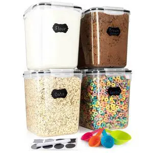 Flour Sugar Storage Containers (5.3L/4pk) Great Rice Canisters Sets For The Kitchen pantry, Large Food Storage Containers With Lids Airtight Flour Sugar Storage Containers (5.3L/4pk) Great Rice Canisters Sets For The Kitchen pantry, Large Food Storage Containers With Lids Airtight