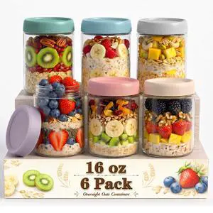 Mason Jars, 16 oz Overnight Oats Containers with Lids, Glass Jar with Lid Mason Jars, 16 oz Overnight Oats Containers with Lids, Glass Jar with Lid