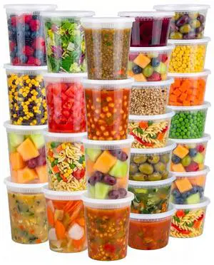 48 Sets Plastic Deli Containers with Lids - 16oz Pint & 32oz Quart 48 Sets Plastic Deli Containers with Lids - 16oz Pint & 32oz Quart