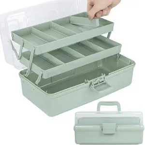 12.5in 3-Layer Multipurpose Craft Organizers and Storage with Adjustable Dividers, Portable Tackle Box, Folding Art & Craft Case for Medicine, Tool, Sewing Organizer (Haze Green) 12.5in 3-Layer Multipurpose Craft Organizers and Storage with Adjustable Dividers, Portable Tackle Box, Folding Art & Craft Case for Medicine, Tool, Sewing Organizer (Haze Green)