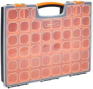 19-Removable Compartment Small Parts Organizer, Portable Hardware Storage Box with Customizable Compartments, Black, Orange, 16.5 x 13.2 x 2.4 inches 19-Removable Compartment Small Parts Organizer, Portable Hardware Storage Box with Customizable Compartments, Black, Orange, 16.5 x 13.2 x 2.4 inches