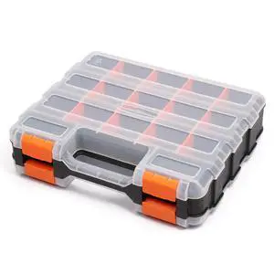 Double Side Tools Organizer, Customizable Removable Plastic Dividers, Hardware Box Storage, Excellent for Screws,Nuts,Small Parts, 34-Compartment, Black/Orange,12.6"L x 10.6"W x 3.2"H Double Side Tools Organizer, Customizable Removable Plastic Dividers, Hardware Box Storage, Excellent for Screws,Nuts,Small Parts, 34-Compartment, Black/Orange,12.6"L x 10.6"W x 3.2"H