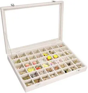 Velvet Jewelry Tray 48 Compartments Jewelry Display Organizer with Transparent Cover Rings, Earrings, Necklaces, Pendants Storage Box for Girls, Wives, Mothers, Women Velvet Jewelry Tray 48 Compartments Jewelry Display Organizer with Transparent Cover Rings, Earrings, Necklaces, Pendants Storage Box for Girls, Wives, Mothers, Women