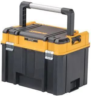 TSTAK Tool Box, Deep, Long Handle, Extra Large Design, Fixed Divider for Tool Organization, Water and Debris Resistant (DWST17814) TSTAK Tool Box, Deep, Long Handle, Extra Large Design, Fixed Divider for Tool Organization, Water and Debris Resistant (DWST17814)