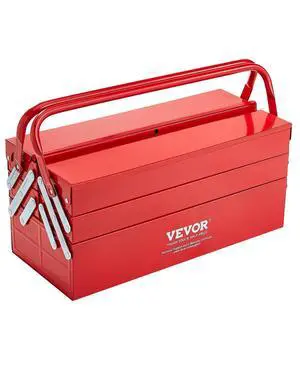 Metal Tool Box, 18-inch, 3-Tier 5-Tray Portable Folding Tool Chest Organizer with Handle & Lock Hole, Powder Coated Steel, Cantilever Toolbox for Household Factory Warehouse Repair Shop, Red Metal Tool Box, 18-inch, 3-Tier 5-Tray Portable Folding Tool Chest Organizer with Handle & Lock Hole, Powder Coated Steel, Cantilever Toolbox for Household Factory Warehouse Repair Shop, Red