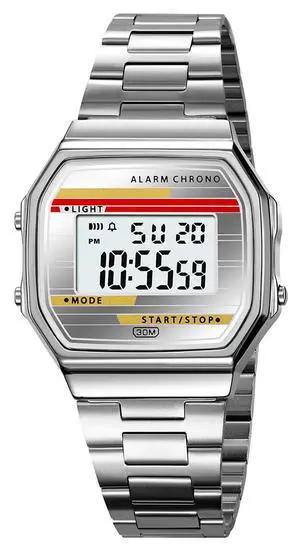 Retro Digital Watch Stainless Steel Band Alarm Chrono LED Light 30M Waterproof Vintage Electronic Wristwatch for Men Women (Silver) Retro Digital Watch Stainless Steel Band Alarm Chrono LED Light 30M Waterproof Vintage Electronic Wristwatch for Men Women (Silver)