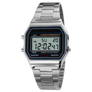 Men Lady Vintage Retro Gold Stainless Steel Digital Casual Watch Alarm Stopwatch(Silver) Men Lady Vintage Retro Gold Stainless Steel Digital Casual Watch Alarm Stopwatch(Silver)