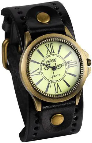 Vintage Bronze Leather Watches: Retro Steampunk Wide Cuff Analog Quartz Wrist Watches for Men and Women Vintage Bronze Leather Watches: Retro Steampunk Wide Cuff Analog Quartz Wrist Watches for Men and Women