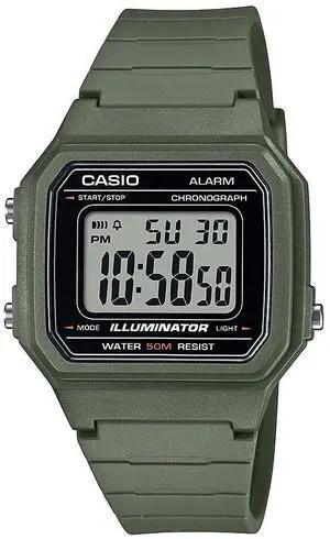 W217H-3AV Series | Mens Digital Watch | Green | 50M WR | Resin Band | LED Backlight | 1/100 SEC Stopwatch | Daily Alarm | Auto Calendar | 12/24 HR Format | Chronograph | 7 Year Battery W217H-3AV Series | Mens Digital Watch | Green | 50M WR | Resin Band | LED Backlight | 1/100 SEC Stopwatch | Daily Alarm | Auto Calendar | 12/24 HR Format | Chronograph | 7 Year Battery