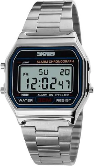 Silver Watch Men's Digital Watch Stainless Steel Band Water Resistant Electronic Square LED Back Light Classic Wristwatch Silver Silver Watch Men's Digital Watch Stainless Steel Band Water Resistant Electronic Square LED Back Light Classic Wristwatch Silver