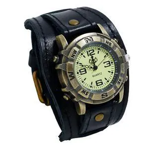 Men's Vintage Leather Watches: Retro Punk Wide Band Cuff Steampunk Analog Quartz Wrist Watch Men's Vintage Leather Watches: Retro Punk Wide Band Cuff Steampunk Analog Quartz Wrist Watch