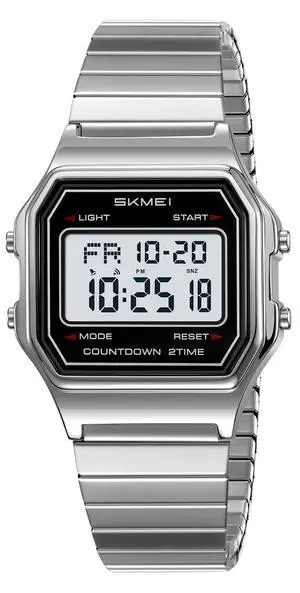 Unisex Square Face Digital Watch Retro Y2K Stainless Steel & Stretching Band 30M Waterproof Wristwatch with LED Backlight, Dual Time, Alarm, Multiple Color Options (Silver Stretch) Unisex Square Face Digital Watch Retro Y2K Stainless Steel & Stretching Band 30M Waterproof Wristwatch with LED Backlight, Dual Time, Alarm, Multiple Color Options (Silver Stretch)
