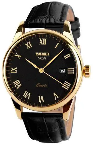Business Mens Quartz Wristwatches Leather Band Roman Numeral Casual Analog Watches Water Resist (Black+Gold) Business Mens Quartz Wristwatches Leather Band Roman Numeral Casual Analog Watches Water Resist (Black+Gold)
