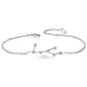925 Sterling Silver Bracelet -"Virgo" Constellation Zodiac 12 Horoscope Astrology Women CZ Link Bracelet Clear April Birthstone 925 Sterling Silver Bracelet -"Virgo" Constellation Zodiac 12 Horoscope Astrology Women CZ Link Bracelet Clear April Birthstone