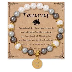 ZodiacSigns Spirit Bracelet Zodiac Bracelet for Women Men Adjustable 12 Constellation Bracelet White and Grey Pearl Beaded Stretch Bracelet Constellation Charm Bracelet Birthday Jewelry Gifts (Taurus) ZodiacSigns Spirit Bracelet Zodiac Bracelet for Women Men Adjustable 12 Constellation Bracelet White and Grey Pearl Beaded Stretch Bracelet Constellation Charm Bracelet Birthday Jewelry Gifts (Taurus)