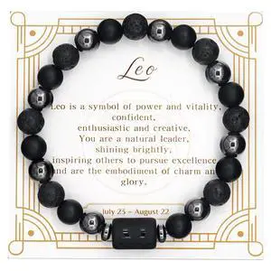 Zodiac Sign Lava Hematite Bracelet for Men Women, Beaded Zodiac Sign Lava Hematite Bracelet for Men Women, Beaded