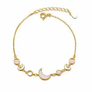 Moon Phase Bracelet Gold/Silver Opal Moon Charm Bracelet Adjustable Opal Style Crescent Charm Chain Bracelets with White Bead Accents Celestial Jewelry Outfit Accessories Gift for Women Moon Phase Bracelet Gold/Silver Opal Moon Charm Bracelet Adjustable Opal Style Crescent Charm Chain Bracelets with White Bead Accents Celestial Jewelry Outfit Accessories Gift for Women