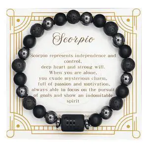 Zodiac Sign Lava Hematite Bracelet for Men Women, Beaded Zodiac Sign Lava Hematite Bracelet for Men Women, Beaded