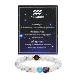 Healing Crystal Zodiac Bracelet 8mm Natural Beaded Star Sign Bracelets Astrology Birthday Gift for Men Women (Aquarius) Healing Crystal Zodiac Bracelet 8mm Natural Beaded Star Sign Bracelets Astrology Birthday Gift for Men Women (Aquarius)