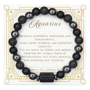 Zodiac Sign Lava Hematite Bracelet for Men Women, Beaded Zodiac Sign Lava Hematite Bracelet for Men Women, Beaded
