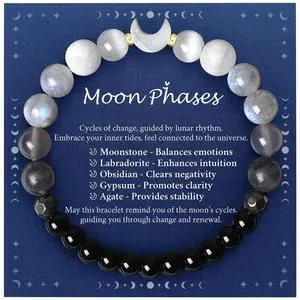 Moon Phase Moonstone Bracelet, Moon Jewelry Crystal Healing Gifts for Women Moon Phase Moonstone Bracelet, Moon Jewelry Crystal Healing Gifts for Women