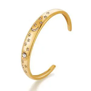 Bracelet for Women Diamond-Cut Star and Moon Bangle 18K Gold Plated Stainless Steel Bracelet Cubic Zirconia Accents Statement Jewelry Non-Tarnish Bracelet Birthday Gift for Her Bracelet for Women Diamond-Cut Star and Moon Bangle 18K Gold Plated Stainless Steel Bracelet Cubic Zirconia Accents Statement Jewelry Non-Tarnish Bracelet Birthday Gift for Her