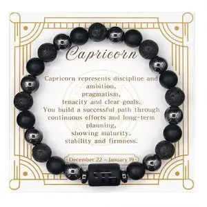 Zodiac Sign Lava Hematite Bracelet for Men Women, Beaded Zodiac Sign Lava Hematite Bracelet for Men Women, Beaded