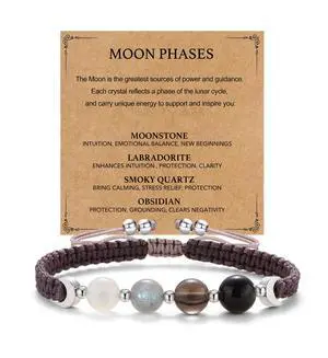 Moon Phase Healing Crystals Bracelet for Women, Moonstone Smoky Quartz Obsidian Protection Bracelet Spiritual Bracelets for Intuition Bring Calm Emotional Balance Friendship Jewelry (MP) Moon Phase Healing Crystals Bracelet for Women, Moonstone Smoky Quartz Obsidian Protection Bracelet Spiritual Bracelets for Intuition Bring Calm Emotional Balance Friendship Jewelry (MP)