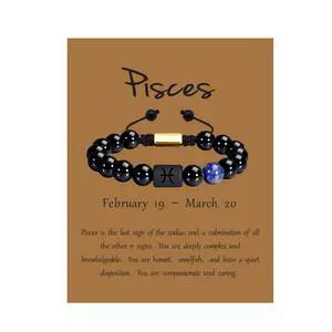 Pisces Gifts Zodiac Bracelet Men Women Braided Black Onyx Zodiac Birthday Jewelry Pisces Gifts Zodiac Bracelet Men Women Braided Black Onyx Zodiac Birthday Jewelry