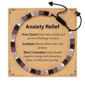 Bracelets for Women, Anxiety Relief Items Stress Healing Crystals Kalm Amethyst Black Tourmaline Rose Quartz Bracelet Anti Comfort Panic Attack Worry Stones Jewelry Gifts Bracelets for Women, Anxiety Relief Items Stress Healing Crystals Kalm Amethyst Black Tourmaline Rose Quartz Bracelet Anti Comfort Panic Attack Worry Stones Jewelry Gifts