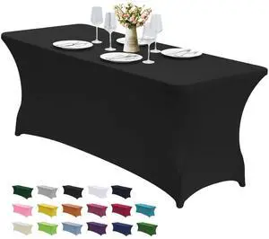 6FT Stretch Spandex Fitted Tablecloth,Rectangular Table Cover,Black 6FT Stretch Spandex Fitted Tablecloth,Rectangular Table Cover,Black
