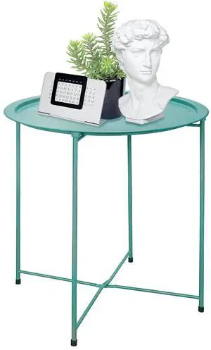 End Table Metal Side Table Green Round Folding Tray Cyan Sofa Small Accent Fold-able Table, Round End Table Tray, Next to Sofa Table, Snack Table for Living Room and Bed Room End Table Metal Side Table Green Round Folding Tray Cyan Sofa Small Accent Fold-able Table, Round End Table Tray, Next to Sofa Table, Snack Table for Living Room and Bed Room
