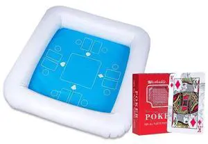 Inflatable Game Table and Chairs with Waterproof Playing Cards, Floating Table for Pool for Adults, Family, Party, Beach Game Station Set Blue/White 1 Pack Inflatable Game Table and Chairs with Waterproof Playing Cards, Floating Table for Pool for Adults, Family, Party, Beach Game Station Set Blue/White 1 Pack